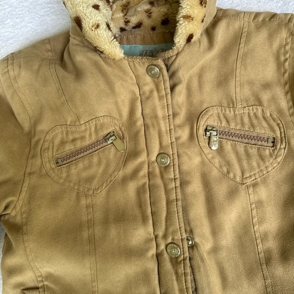 Kids Tan Hooded Jacket with Faux Fur by [Brand] - Picture 4 of 8